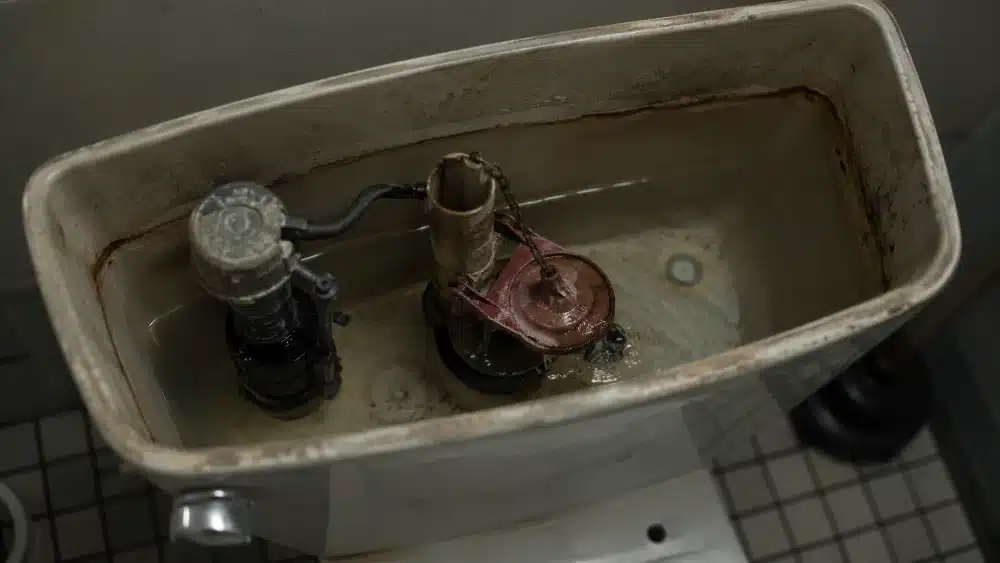 Worn toilet flapper and fill valve causing a running toilet needing toilet repair Toilet Repair