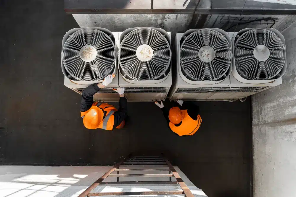men working with equipment full shot HVAC Contractor