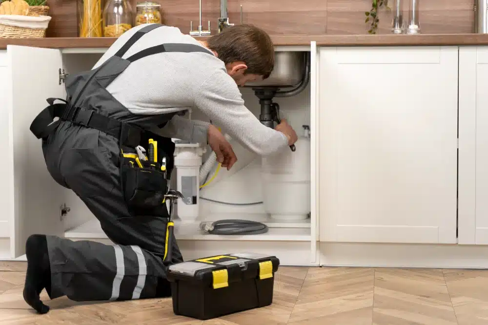 service maintenance worker repairing Drainage Service